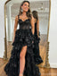 Sexy Black Spaghetti Strap High Low Long Prom Dress Ideas, Evening Party Dresses , OLP1233