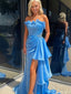 Elegant Blue Floral Mermaid Side Slit Long Prom Dress Ideas, Evening Party Dresses, OLP1547