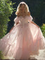 Elegant Pink Off-Shoulder A-Line Long Prom Dress Ideas, Evening Party Dresses, OLP1665