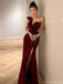 Elegant Red One-Shoulder Sleeveless Mermaid Side Slit Long Prom Dress Ideas, Evening Party Dresses , OLP1208