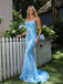 Unique Light Blue Floral Prom Dress Sequin Lace Sleeveless Bodycon Party Gown,OLP1766