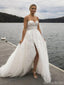 Formal Spaghetti Strap Sleeveless A-line White Long Lace Wedding Dresses With Trailing, WD0547