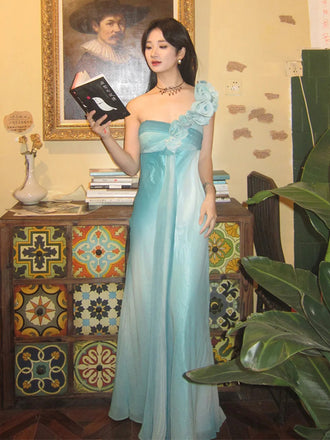 Soft One-shoulder Sleeveless Mermaid Satin Evening Prom Dresses Online, OLP1129