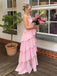 Cute Halter Sleeveless A-line Satin Ruffles Evening Prom Dresses Online, OLP831