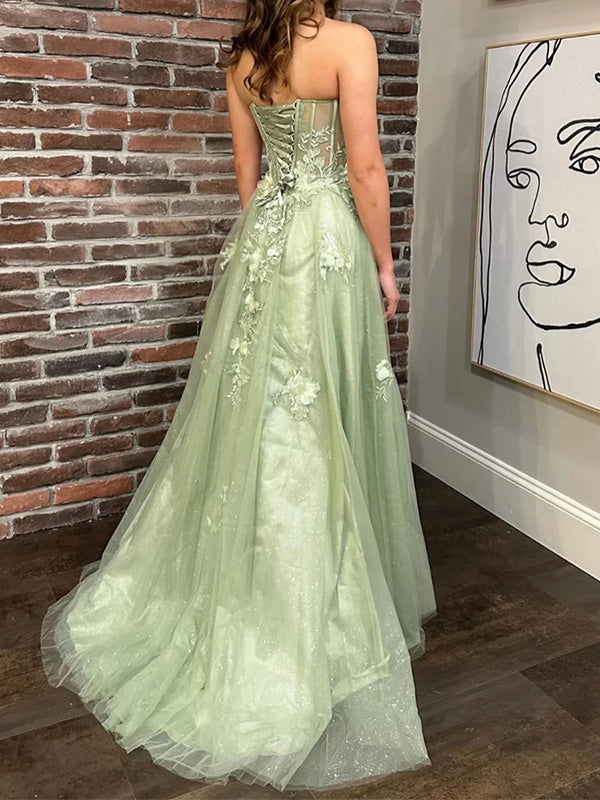 Sexy Sweetheart Tulle A-line Long Prom Dress With Front Slit Online, OL289