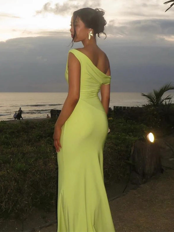 Sexy Off-shoulder Sleeveless Mermaid Satin Evening Prom Dresses Online, OLP1029