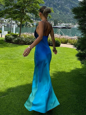 Sexy Spaghetti Strap Sleeveless Mermaid Satin Evening Prom Dresses Online, OLP1121