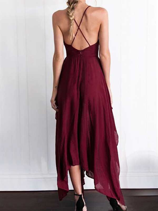 Simple V-neck Sleeveless A-line Chiffon Long Prom Dresses Online, OL477