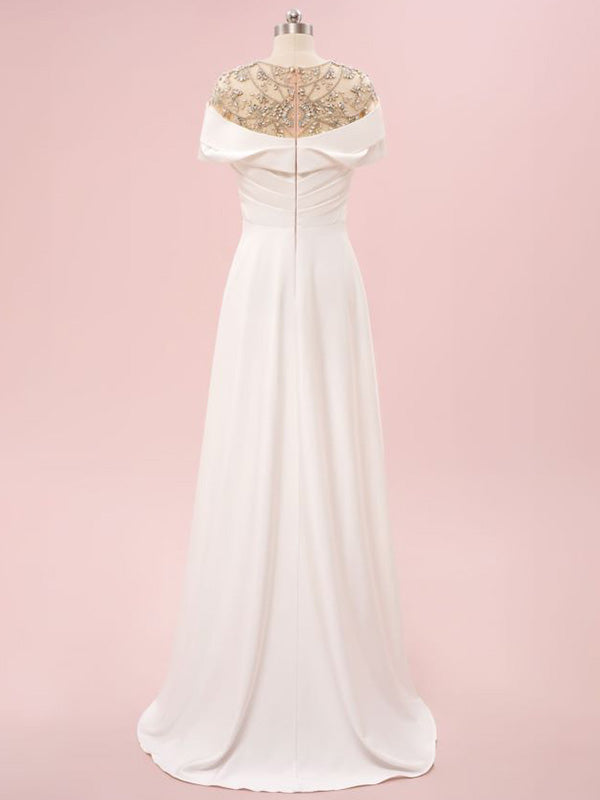 Elegant Off-shoulder Sleeveless A-line Satin White Long Prom Dresses For Party Online, OL330