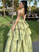 Formal Sweetheart Sleeveless A-line Satin Ruffles Long Prom Dresses Online, OL553