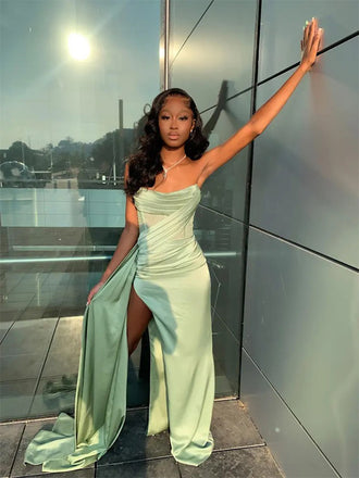 Unique Sweetheart Sleeveless Mermaid Satin Long Evening Prom Dresses Online, OLP649