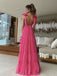 Formal V-neck Sleeveless A-line Satin Evening Prom Dresses Online, OLP799