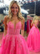 Elegant Spaghetti Strap V-neck Lace A-line Long Prom Dress Online, OL305