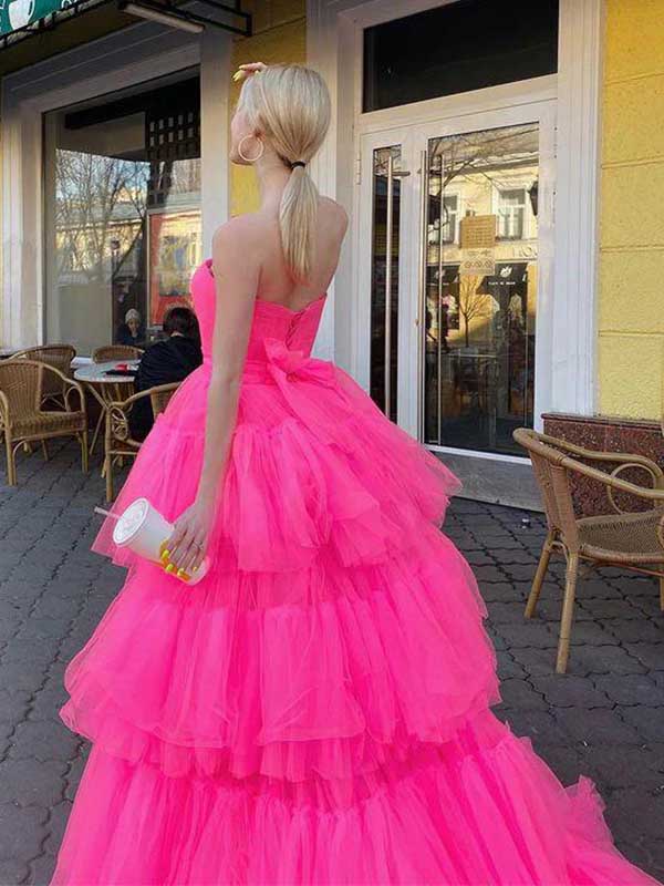 Unique Sweetheart Sleeveless A-line Tulle Ruffles Long Prom Dresses Online, OL465