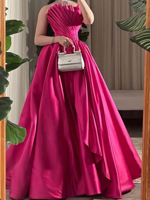 Formal Sweetheart Sleeveless A-line Satin Long Prom Dresses For Party Online, OLP593