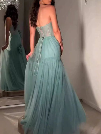 Unique Sweetheart Sleeveless A-line Chiffon Evening Prom Dresses Online, OLP1137