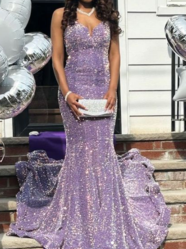 Elegant Sweetheart Sleeveless Mermaid Sequin Long Evening Prom Dresses Online, OLP641