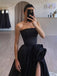 Formal Sweetheart Sleeveless A-line Satin Black Long Evening Prom Dresses Online, OLP629