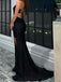 Sexy V-neck satin Mermaid Black Long Prom Dress With Trailing Online, OL313