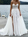 Formal Spaghetti Strap Sleeveless A-line White Long Lace Wedding Dresses With Trailing, WD0547