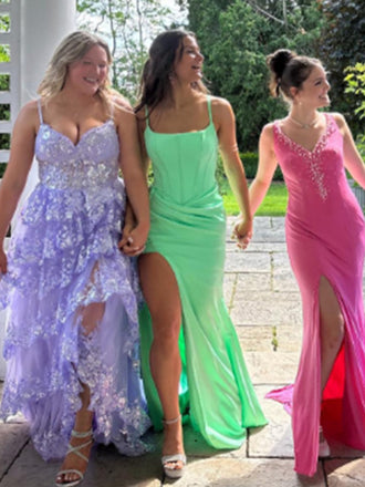 Sexy Spaghetti Strap Sleeveless Mermaid Satin Evening Prom Dresses Online, OLP981