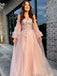 Unique Off-shoulder Full Sleeve A-line Tulle Long Prom Dresses For Party Online, OL385