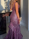 Elegant V-neck Sleeveless Mermaid Sequin Evening Prom Dresses Online, OLP890