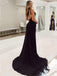 Sexy V-neck Sleeveless Mermaid Satin Long Prom Dresses Black With Trailing For Party Online, OL381