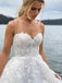 Formal Spaghetti Strap Sleeveless A-line White Long Lace Wedding Dresses With Trailing, WD0547