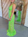 Shiny V-neck Sleeveless Mermaid Sequin Long Prom Dresses With Side Slit For Party Online, OL345