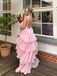 Cute Halter Sleeveless A-line Satin Ruffles Evening Prom Dresses Online, OLP831