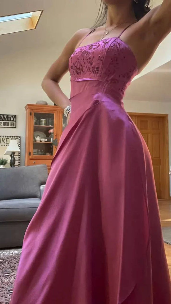 Sexy Spaghetti Strap Sleeveless Mermaid Satin Evening Prom Dresses Online, OLP1113