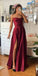 Simple Spaghetti Strap Sleeveless A-line Satin Evening Prom Dresses Online, OLP1038