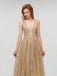 Sexy Gold Deep V Neck Sparkly Popular Evening Formal Long Prom Dresses,OLP1729