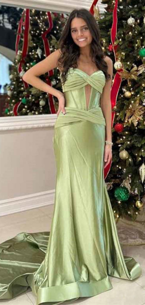 Sexy Sweetheart Sleeveless Mermaid Satin Evening Prom Dresses Online, OLP839