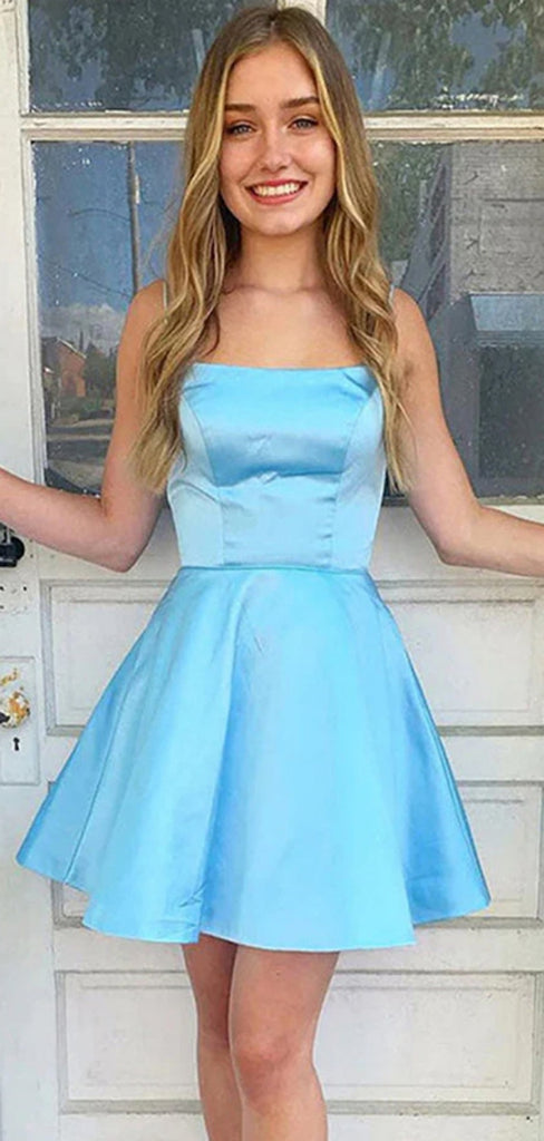 Simple Spaghetti Strap A-line Satin Short Homecoming Dresses Online, HD0789