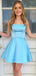 Simple Spaghetti Strap A-line Satin Short Homecoming Dresses Online, HD0789