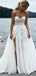 Formal Spaghetti Strap Sleeveless A-line White Long Lace Wedding Dresses With Trailing, WD0547