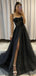 Formal Spaghetti Strap Sleeveless A-line Tulle Long Prom Dresses With Slit For Party Online, OL461