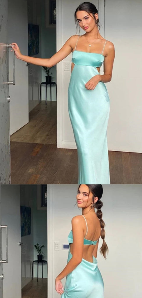 Soft Spaghetti Strap Sleeveless Mermaid Satin Evening Prom Dresses Online, OLP912