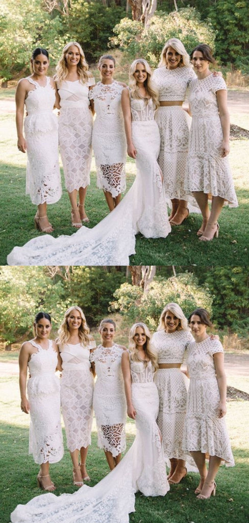 Sexy Mismatched Sleeveless Mermaid Long Lace Bridesmaid Dresses Online, BG823