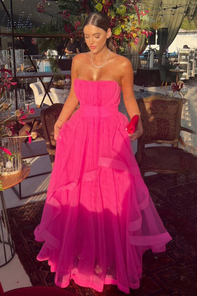 Formal Sweetheart Sleeveless A-line Tulle Long Evening Prom Dresses Online, OLP772