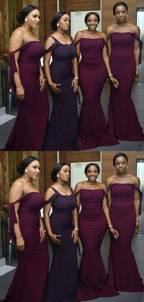 Sexy Off-shoulder Sleeveless Mermaid Satin Bridesmaid Dresses Online, BG837