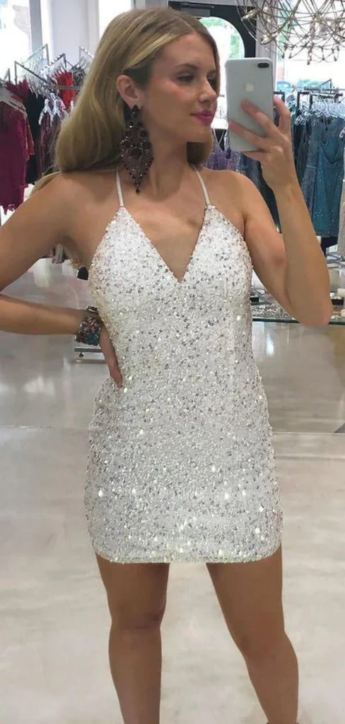 Sexy Spaghetti Strap Sleeveless Mermaid Sequin Homecoming Dresses For Party Online, HD1092