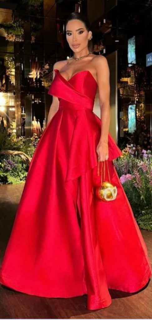 Unique Sweetheart Sleeveless A-line Satin Long Evening Prom Dresses Online, OLP681