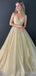 Formal Spaghetti Strap V-neck Sleeveless A-line Tulle Long Prom Dresses For Party Online, OL369