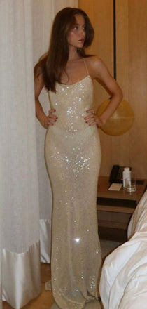 Shiny Spaghetti Strap Sleeveless Mermaid Sequin Evening Prom Dresses Online, OLP1067