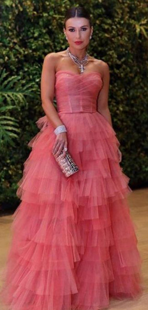 Formal Gown Sweetheart Sleeveless A-line Tulle Long Evening Prom Dresses Online, OLP657