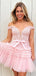 Elegant Off-shoulder Sleeveless Short Tulle A-line Pink Homecoming Dresses For Party Online, HD0829