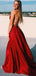 Formal Spaghetti Strap Sleeveless A-line Satin Long Prom Dresses With Slit Online, OL485